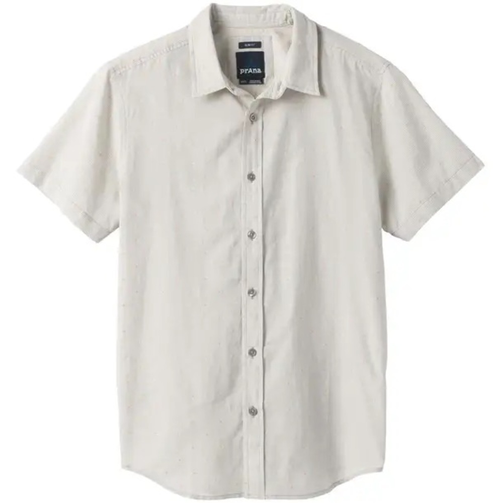 prAna Men’s Short Sleeve Slim Fit Button-Down Shirt Gray Size Medium